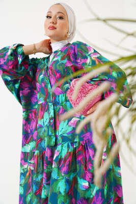 Dijital Dokuma Viskon Elbise Yeşil - Elbise