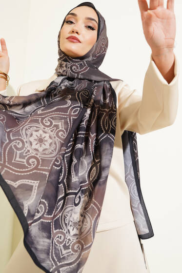 Dijital Etnik Desen Medine Şal Acı Kahve - Yılın Fırsatı 