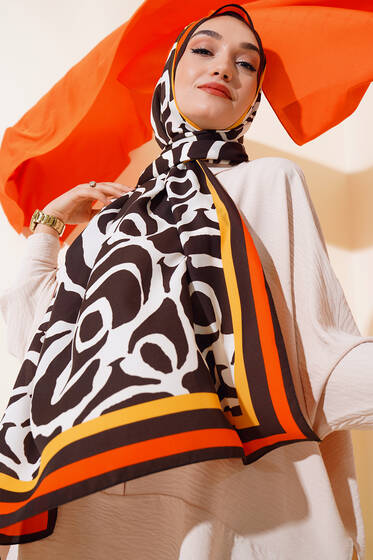 Dijital Medine Şal Kahve - Başörtüsü