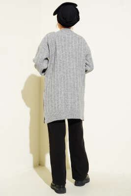 Dik Çizgi Kabartmalı Triko Tunik Gri - Tunik