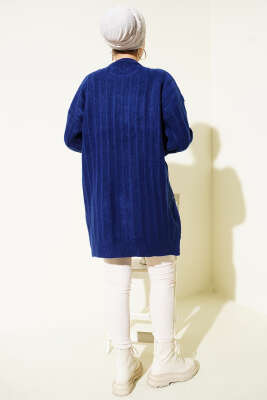 Dik Çizgi Kabartmalı Triko Tunik Lacivert - Tunik