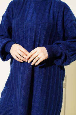 Dik Çizgi Kabartmalı Triko Tunik Lacivert - Tunik