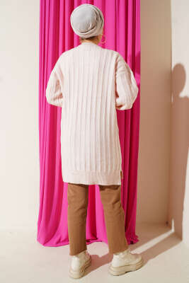 Dik Çizgi Kabartmalı Triko Tunik Pudra - Tunik