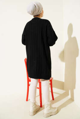 Dik Çizgi Kabartmalı Triko Tunik Siyah - Tunik