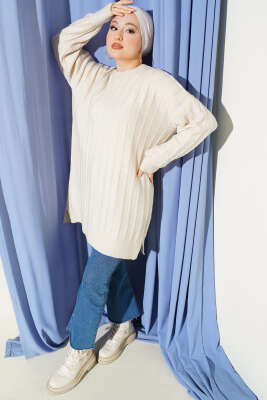 Dik Çizgi Kabartmalı Triko Tunik Taş - KILIÇ TRİKO