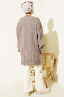 Dik Çizgi Kabartmalı Triko Tunik Vizon - Tunik