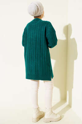 Dik Çizgi Kabartmalı Triko Tunik Zümrüt - Tunik