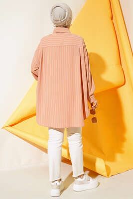 Dik Çizgili Salaş Gömlek Camel - 300-500 TL Ürünler