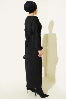 Dik Fitilli Kuşaklı Basic Elbise Siyah - Elbise