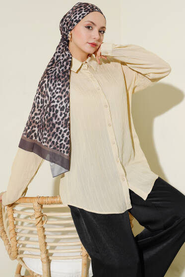 Dik Kabartma Çizgili Basic Gömlek Bej - Gömlek