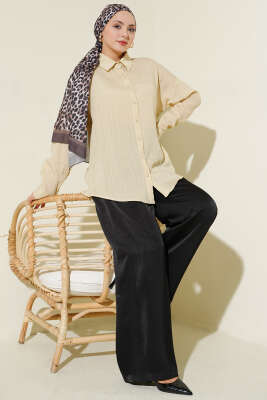 Dik Kabartma Çizgili Basic Gömlek Bej - Gömlek