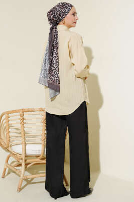 Dik Kabartma Çizgili Basic Gömlek Bej - Gömlek