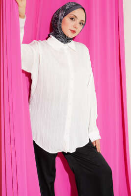 Dik Kabartma Çizgili Basic Gömlek Ekru - BIGDART