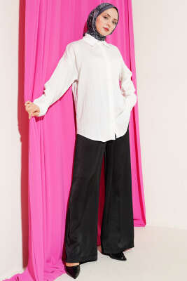 Dik Kabartma Çizgili Basic Gömlek Ekru - Gömlek