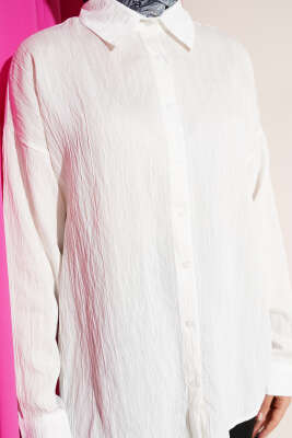 Dik Kabartma Çizgili Basic Gömlek Ekru - Gömlek