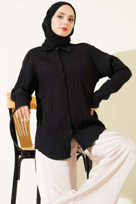 Dik Kabartma Çizgili Basic Gömlek Siyah - BIGDART