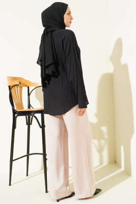 Dik Kabartma Çizgili Basic Gömlek Siyah - Gömlek