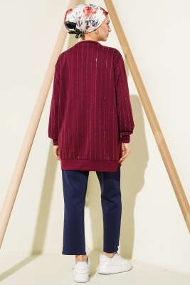 Dik Şerit Taşlı Loyşa Tunik Bordo - Tunik