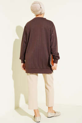 Dik Şerit Taşlı Loyşa Tunik Kahve - Tunik