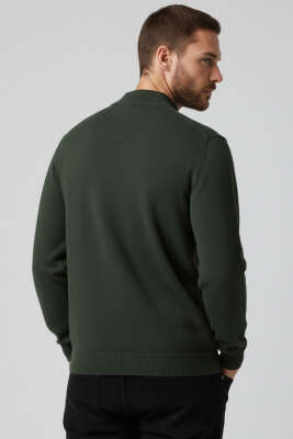 Dik Yaka Basic Erkek Triko Kazak Haki - Erkek Kazak