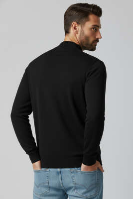 Dik Yaka Basic Erkek Triko Kazak Siyah - Erkek Kazak