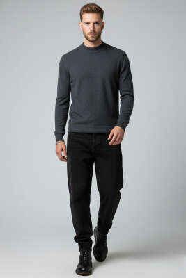 Dik Yaka Basic Erkek Yün Kazak Antrasit - Erkek Kazak