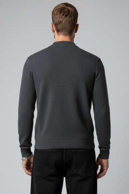 Dik Yaka Basic Erkek Yün Kazak Antrasit - Erkek Kazak