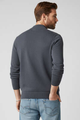 Dik Yaka Basic Erkek Yün Kazak Füme - Erkek Kazak