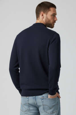 Dik Yaka Basic Erkek Yün Kazak Lacivert - Erkek Kazak