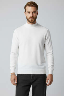 Dik Yaka Basic Triko Erkek Kazak Beyaz - WİPEOUT