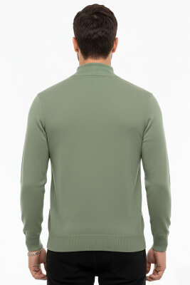 Dik Yaka Basic Triko Erkek Kazak Haki - Erkek Kazak