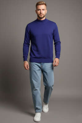 Dik Yaka Basic Triko Erkek Kazak Lacivert - Erkek Kazak