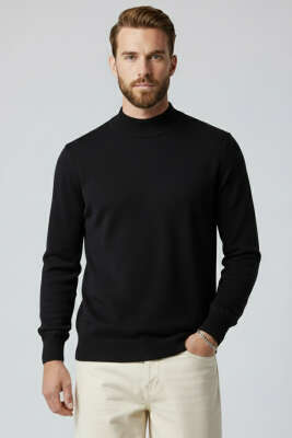 Dik Yaka Basic Triko Erkek Kazak Siyah - WİPEOUT