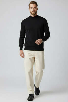 Dik Yaka Basic Triko Erkek Kazak Siyah - Erkek Kazak