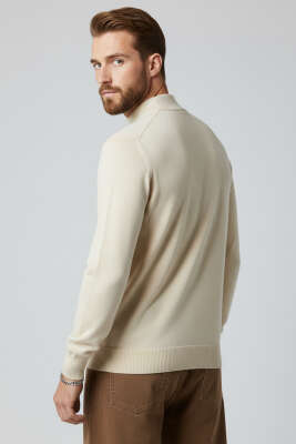 Dik Yaka Basic Triko Erkek Kazak Taş - Erkek Kazak