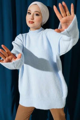 Dik Yaka Basic Yumoş Triko Tunik Bebe Mavi - VANİZA TRİKO