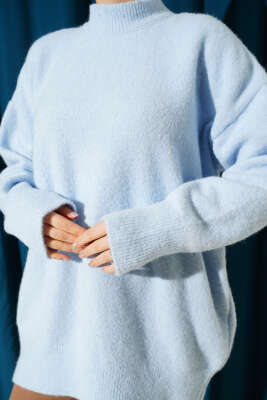 Dik Yaka Basic Yumoş Triko Tunik Bebe Mavi - Tunik