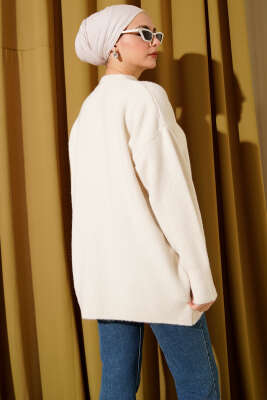 Dik Yaka Basic Yumoş Triko Tunik Bej - Tunik