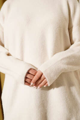 Dik Yaka Basic Yumoş Triko Tunik Bej - Tunik