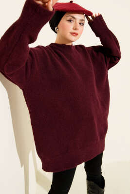Dik Yaka Basic Yumoş Triko Tunik Bordo - VANİZA TRİKO