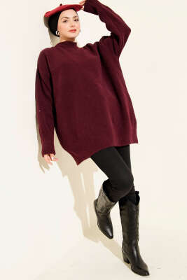 Dik Yaka Basic Yumoş Triko Tunik Bordo - Tunik