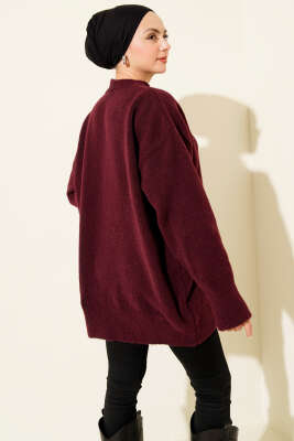 Dik Yaka Basic Yumoş Triko Tunik Bordo - Tunik