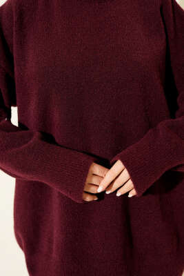 Dik Yaka Basic Yumoş Triko Tunik Bordo - Tunik