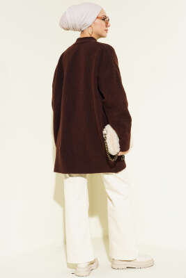 Dik Yaka Basic Yumoş Triko Tunik Kahve - Tunik