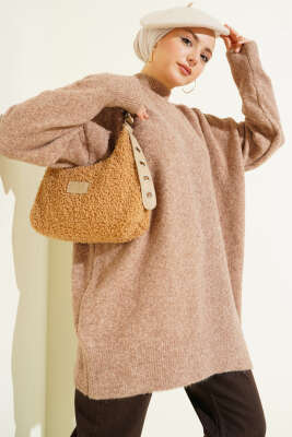 Dik Yaka Basic Yumoş Triko Tunik Latte - VANİZA TRİKO