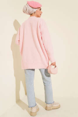 Dik Yaka Basic Yumoş Triko Tunik Pembe - Tunik