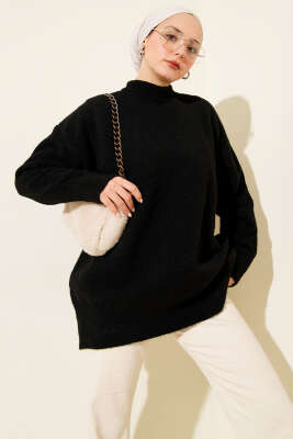 Dik Yaka Basic Yumoş Triko Tunik Siyah - VANİZA TRİKO