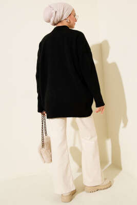 Dik Yaka Basic Yumoş Triko Tunik Siyah - Tunik