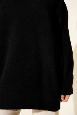 Dik Yaka Basic Yumoş Triko Tunik Siyah - Tunik