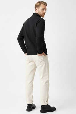 Dik Yaka Çıtçıtlı Erkek Sweatshirt Siyah - Erkek Sweatshirt